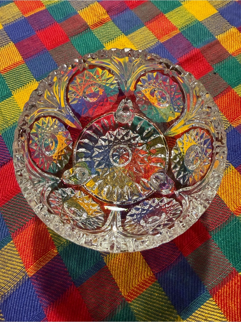 Vintage Clear Cut Glass Trinket Bowl